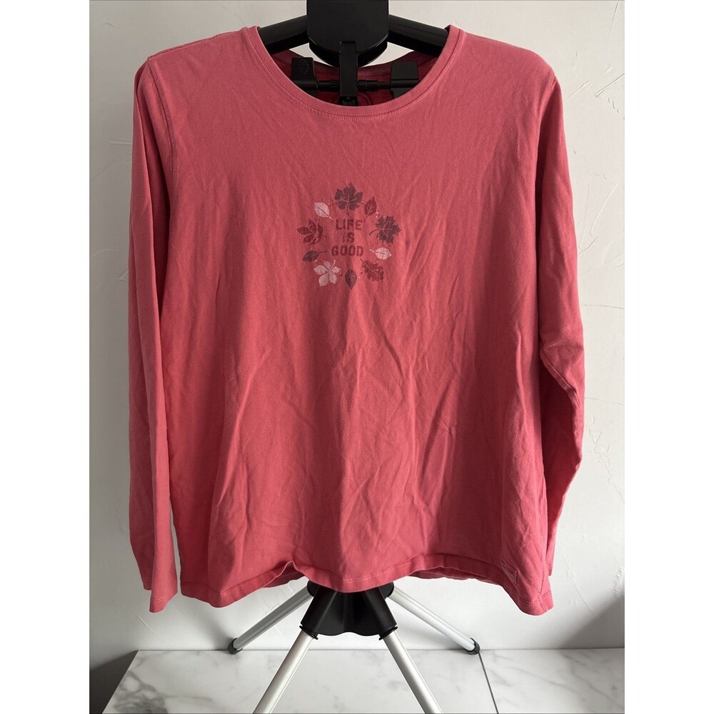 Life is Good "Crusher" Long Sleeve Graphic "Foliage Circle" Coral Women XL